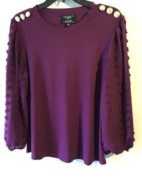 Flower + Feather Plum Long-Sleeve Textured Sleeve Tee
